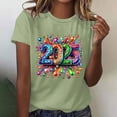 thumbnail image 2 of Hyknon Hauts pour Femmes Été Nouvel An Bonne Année Décontracté Imprimé Col Rond Manches Courtes Haut Doux Pull Polyvalent pour Sortir, 2 of 5