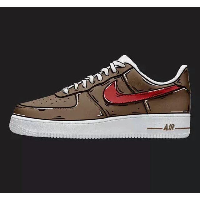Air Force 1 Custom Shoes 'Brown & Red Swoosh Cartoon' Art Mens Womens Kids Size