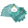 thumbnail image 2 of YFYANG Washable Heat-Resistant Placemats, 70% PVC/30% Polyester, Green Floral Textures Kitchen Table Mat, 12" x 18" 4 Pcs, 2 of 6