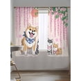 thumbnail image 5 of Sheer Curtains 72 inches Long, Japanese Harmony Cute Akita Cherry Blossoms Cartoon Light Filtering Sheer Window Curtains Rod Pocket Voile Drapes for Bedroom Living Room, 52"W x 72"L 2 Panels, 5 of 7
