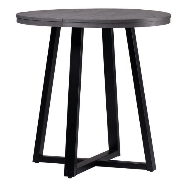 36" Table Ronde en Bois Massif en Détresse - Gris / Noir