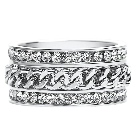Two Row CZ Eternity Ring for Women with Spinner Stainless Steel 11 MM Wide Band Ginger Lyne