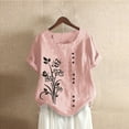 thumbnail image 2 of Blouses pour Femmes, T-Shirt d'Été à Col Rond Manches Courtes Mode Décontractée Imprimé Bouton, 2 of 3