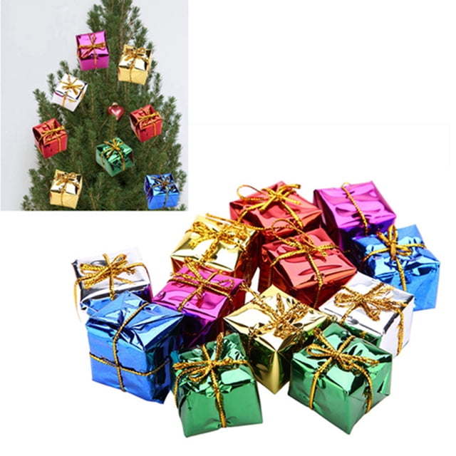 Colgante de Caja colorida de 12 Uds para decoración de ámboles de NaviDad y Fiestas de NaviDad, Material de Espuma, 2,5 x 2,5 x 2 cm, Seguro y Elegante