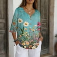 thumbnail image 2 of JULMCOMO Shirts for Women Floral Print 3 Button Notch Neck 3/4 Sleeve Loose Fit Casual Tunic Tops Comfy Summer Shirts Light Green S, 2 of 7