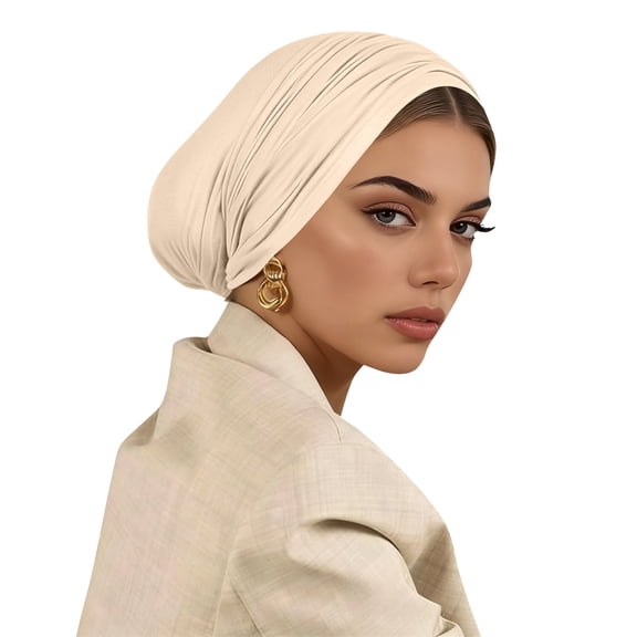 Slouchy Beanie Hat for Women Solid Color Headscarf Sleep Cap Chemo Turban Head Wrap Soft Daily Hair Cover Casual Lightweight Headband 1 Pc Beige