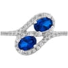 Created Blue and White Sapphire Gemstone Sterling Silver Two Stone Ring
