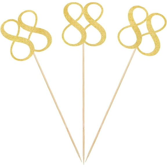 Gold Glitter 88th Birthday Centerpiece Sticks, 12-Pack Number 88 Table Topper Anniversary Party Decorations