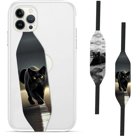 shiyou-Reversible Phone Loop | Set of 2 | Phone Holder for Phone Cases | Cell Phone Grip As Phone Strap - Secure & Comfort Handling with Phone Grip - Elastic Phone Strap- Enamel Black Cat Magic