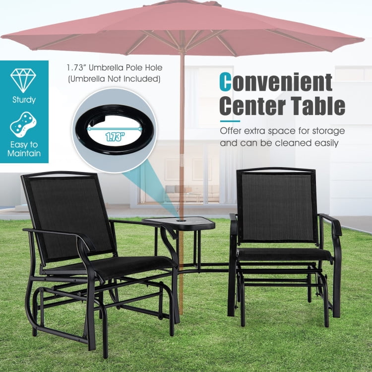 Aimee Lii Patio Conversation Sets, Double Swing Glider Rocker Chair Set with Glass Table, Black