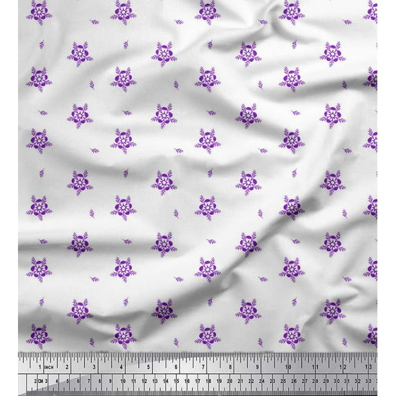 Soimoi Purple Poly Georgette Fabric Artistic Floral Print Fabric by the Yard 52 Inch Wide