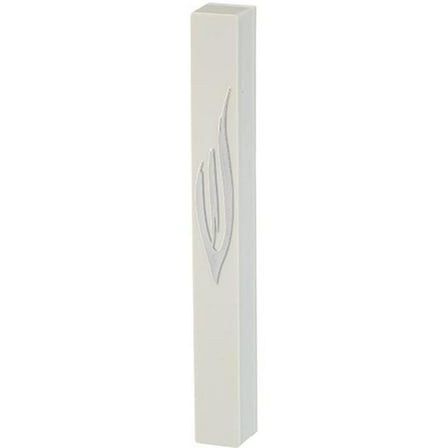 Art Judaica 24679 15 cm White Plastic Mezuzah - Silver Shin with Rubber Cork