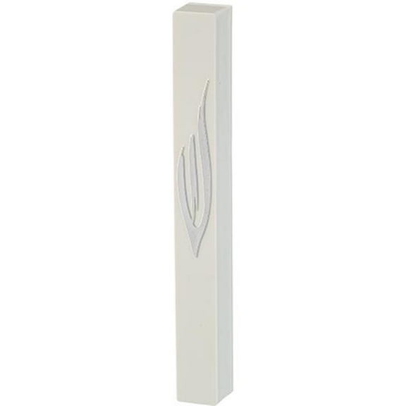 Art Judaica 24679 15 cm White Plastic Mezuzah - Silver Shin with Rubber Cork