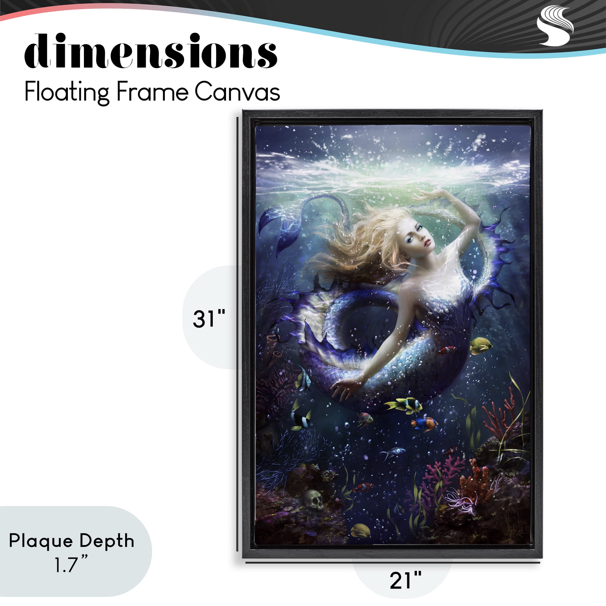 Stupell Industries Deep Sea Mermaid Black Framed Floater Canvas Wall Art, design by Melanie Delon