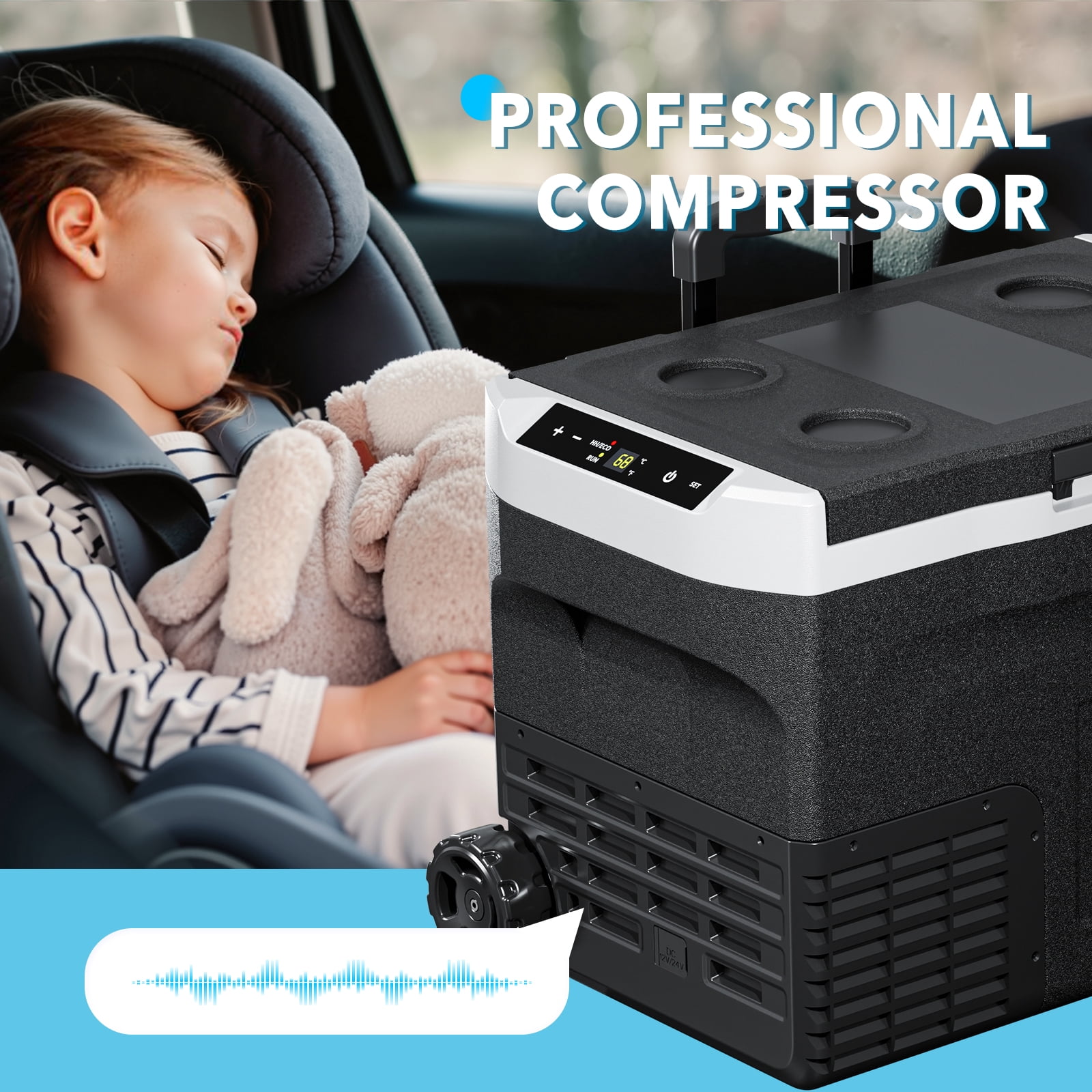 Dimedeal 12 Volt Car Refrigerator 42QT Portable Cooler -4℉-68℉, Compressor Fridge 12V/24V DC & 110-240V AC, Electric Cooler for Truck, RV, Camper, SUV, Travel, Camping & Road Trips