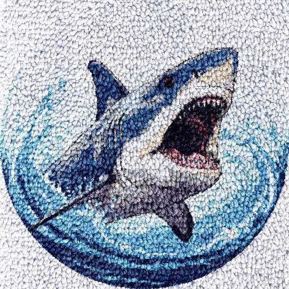 Shark Latch Hook Rug kits Color Printed Crochet Yarn Needlework DIY Hooking Latch Kit Carpet Embroidery Rug Cover Mat for Christmas Chair Cushion Floor Decoration 17x17in(3)
