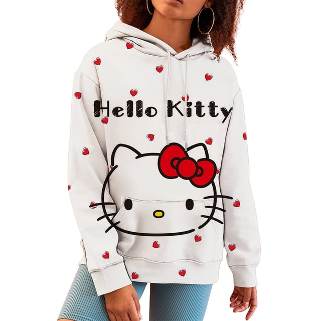Sudadera con capucha 3D de Hello Kitty para mujer, ropa de calle, sudadera con capucha de manga larga estilo Harajuku, sudaderas deportivas