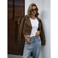 thumbnail image 6 of Womens Cropped Trench Coat Lapel Double Breasted Short Jacket Outwear Dark Brown L, 6 of 8
