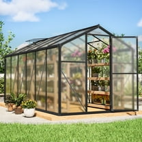 LZBEITEM 12'x6' Outdoor Greenhouse, Walk-in Polycarbonate Green House with Aluminum Frame for Backyard, Black