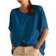 thumbnail image 1 of Camisas de Manga Corta para las Mujeres Casual Cuello Redondo Sólido, Mezcla de Algodón Moda de Verano Blusa Superior, 1 of 9