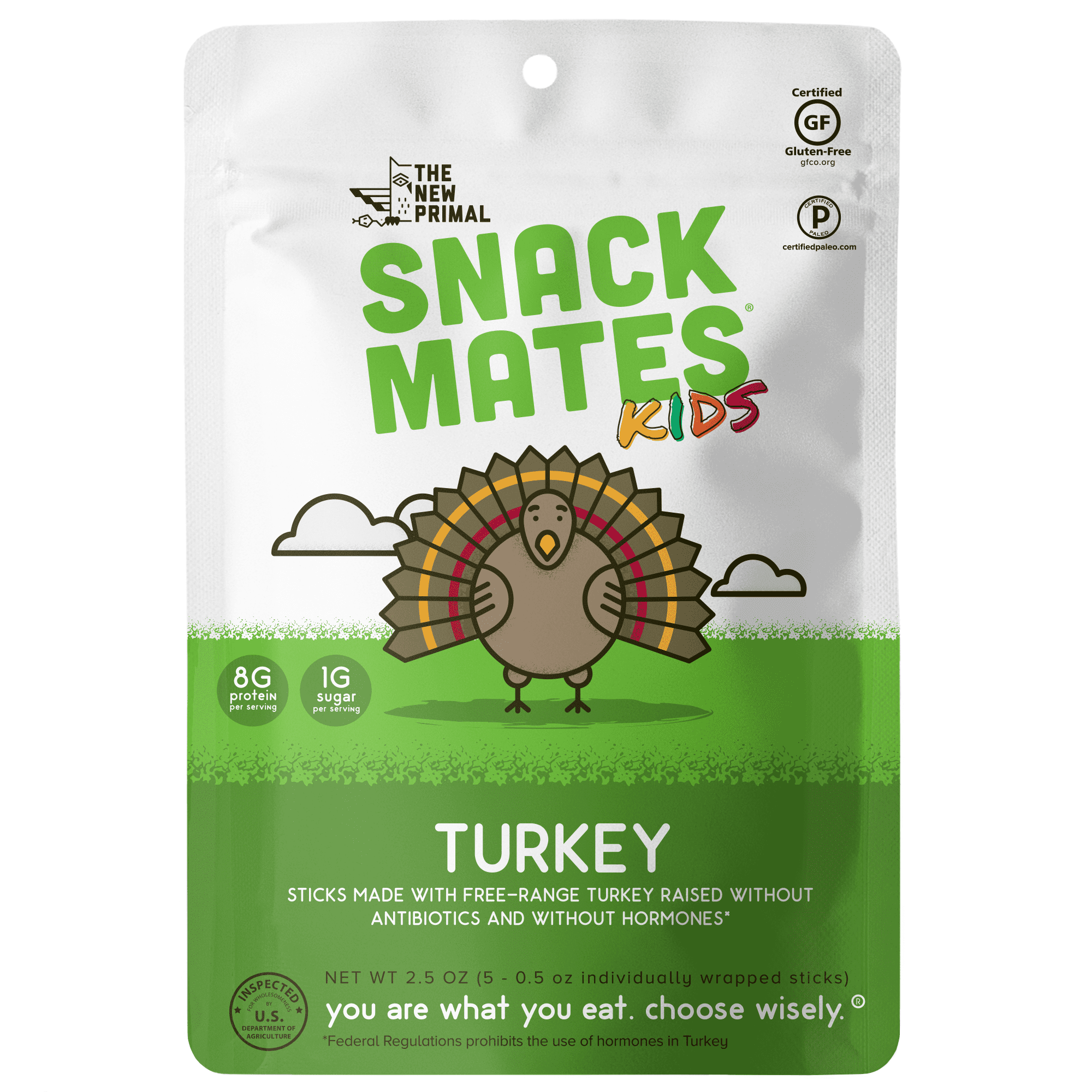 The New Primal Snack Mates - Free Range Turkey Sticks for Kids, Pack of