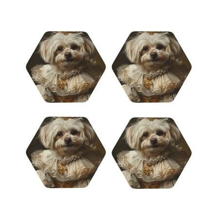 

Junzan Regal Dog In Royal Attire Print Coasters for Drinks - Leather Coasters Set of 4 for Coffee Table for Housewarming/Kitchen/Bar/Decor-Hexagon