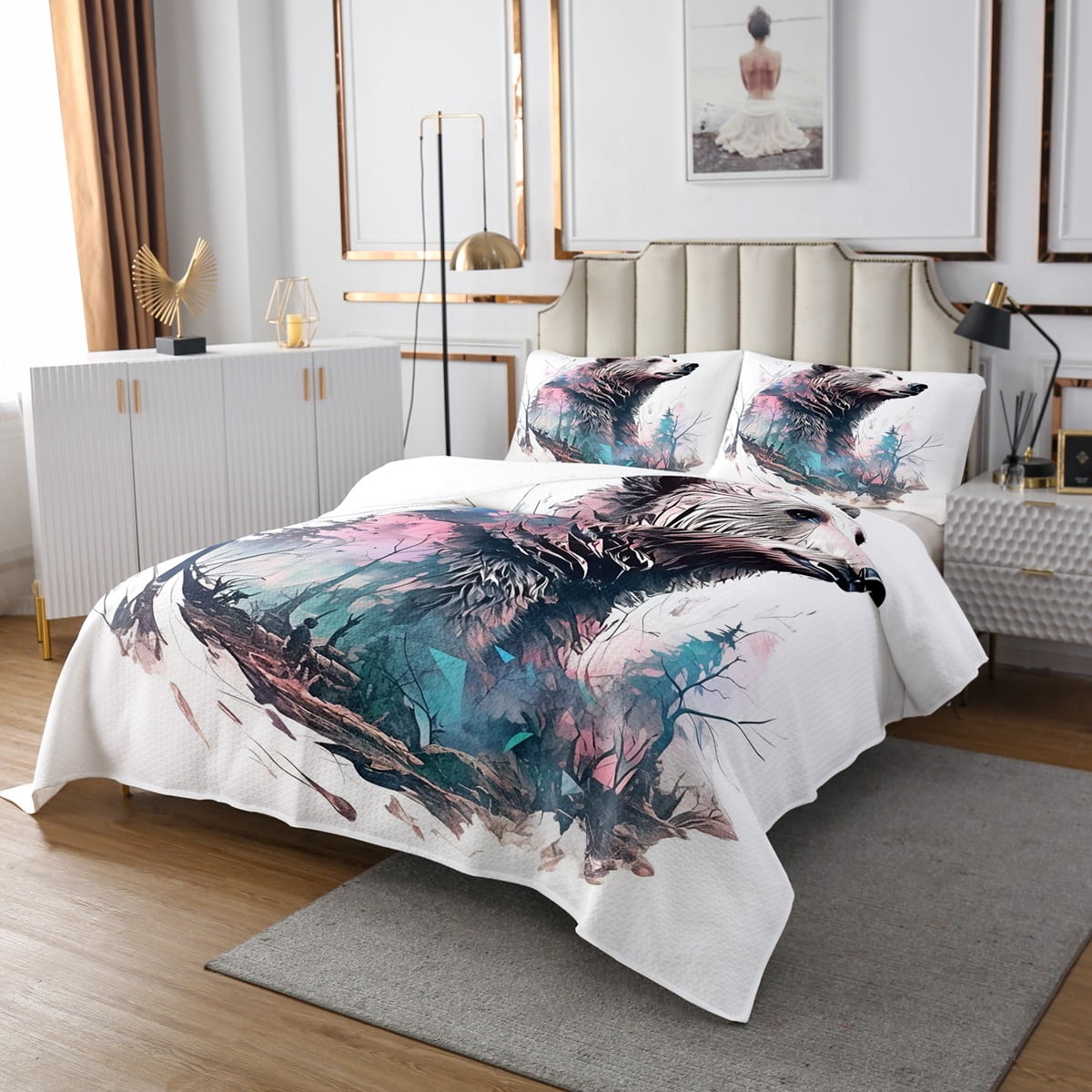 3D Snow Wolf Duvet Cover Set - Toddler Size (42x58"), Woodland Wildlife Animal Bedding For Kids Boys Girls