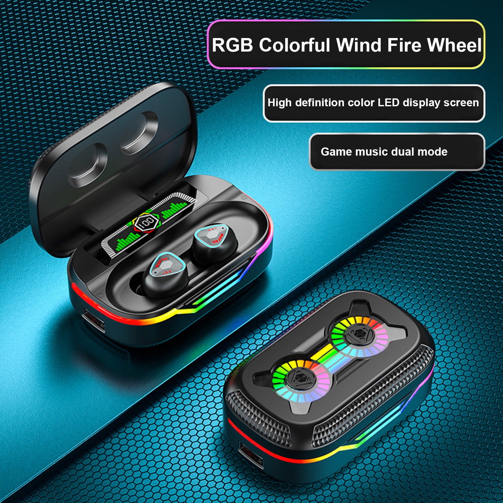 Bluetooth Headphones True Wireless Earbuds 60H Playback LED Power Display Earphones with Wireless Charging Case IPX5 Waterproof in-Ear Earbuds with Mic for TV Smart Phone Laptop Computer Sports,Black