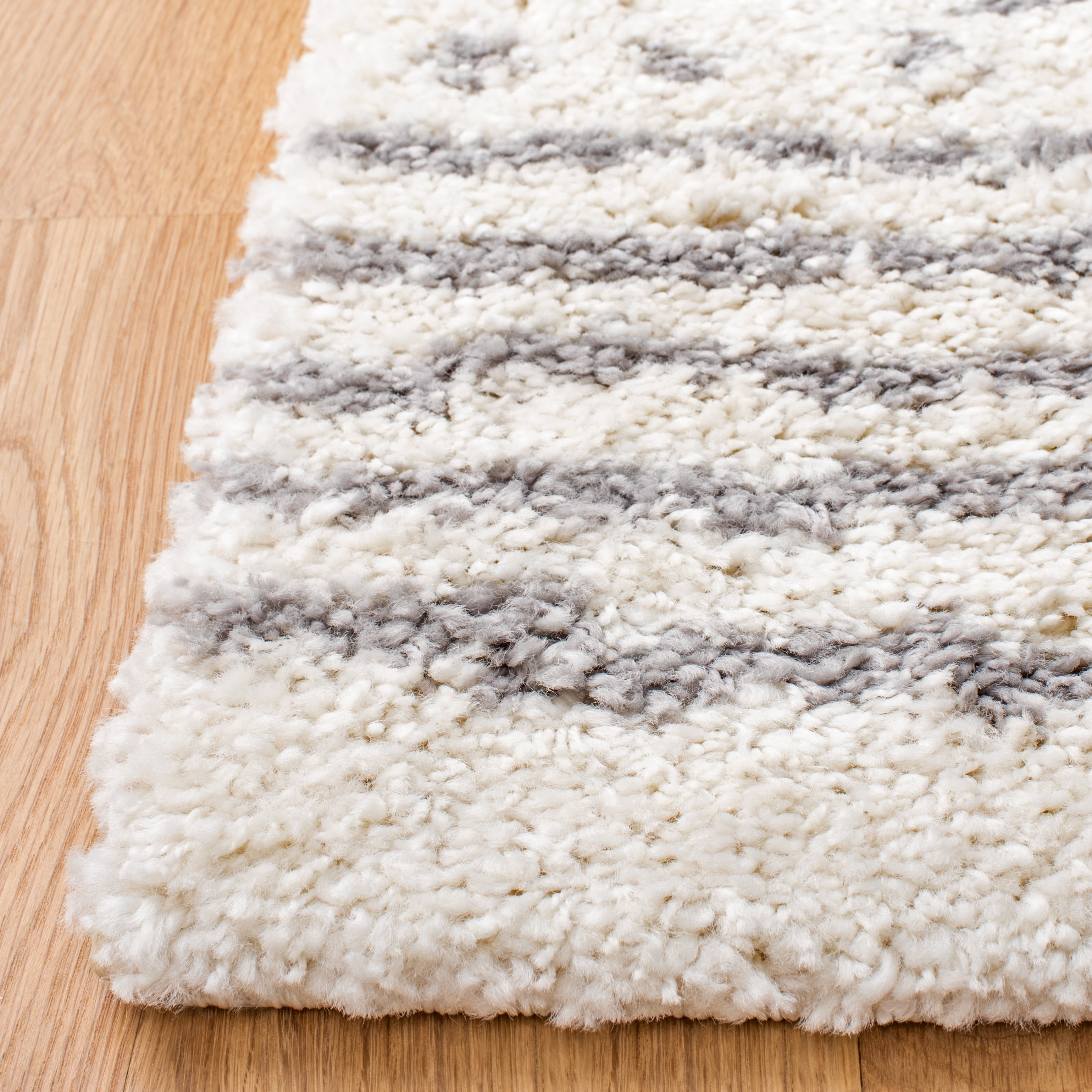 SAFAVIEH Arizona Teagan Geometric Shag Area Rug, Ivory/Grey, 8' x 10'
