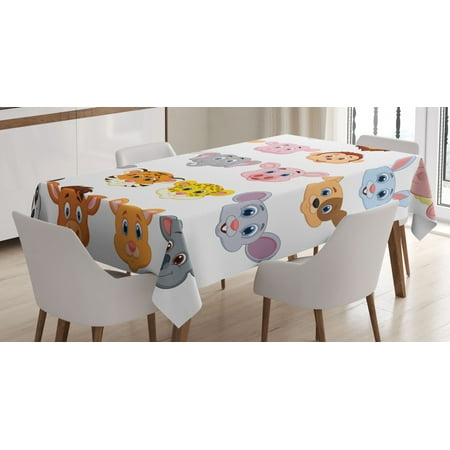 

Cartoon Tablecloth Kids Decoration Baby Animals Lions Pigs Cows Farm Safari Baby Nursery Room Image Rectangular Table Cover for Dining Room Kitchen 60 X 90 Inches Multicolor by Ambesonne