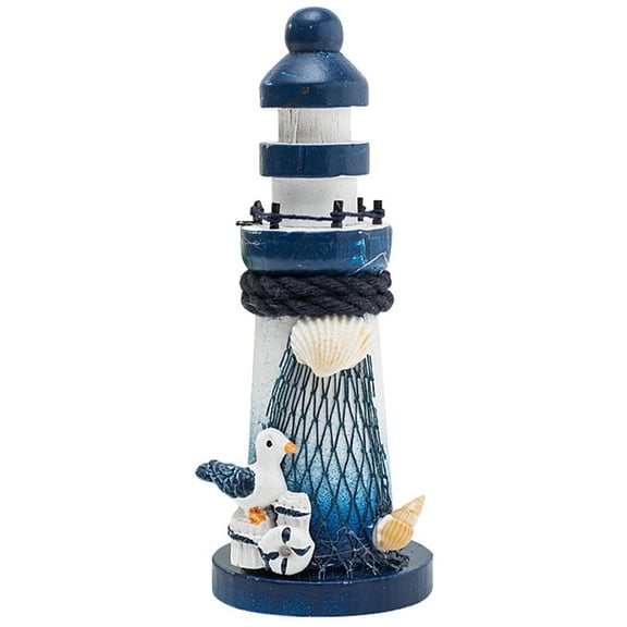 Yvsxxv Handmade Nautical Wooden Lighthouse Ornament Sea Bird Decor for Coastal Home Decoration, 1 Pack