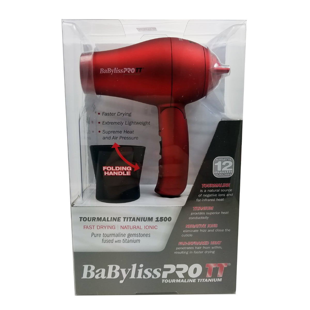 ($39.99 Value) Babyliss Pro TT Tourmaline Titanium Travel Hair Dryer, Red