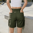 thumbnail image 4 of SOMER Bermuda Shorts for Women Elastic Waist Cargo Shorts with 6 Pockets Green Shorts Hiking for Summer Casual, 4 of 7