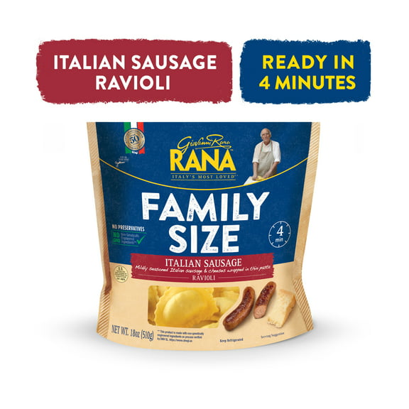 Giovanni Rana Homestyle Ravioli Italian Sausage Premium Filled Italian Pasta Bag (Family Size, 18oz), Refrigerated