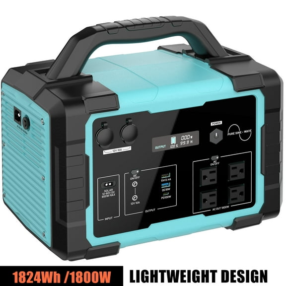 Portable Power Station 1800W - 1024Wh LiFePO4 Battery Solar Powered Generator 120V AC Outlet, Emergency Backup Power Supply for Home, Camping, RV, Outdoor Travel