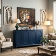 thumbnail image 2 of Atumcto Farmhouse Sideboard Buffet Cabinet, 4-Door Storage Credenza with Curved Raised Panel Doors, Blue, 2 of 10
