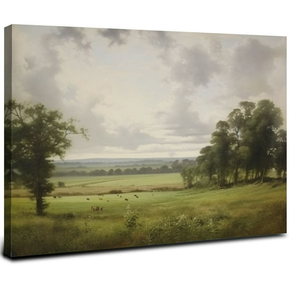 ONETECH  Vintage Landscape Wall Art, Nature Wilderness Scenery Paintings Wall Decor Aesthetic, Framed Canvas Print Artwork, Retro Farm Wall Pictures for Bedroom Living Room 20x16inch