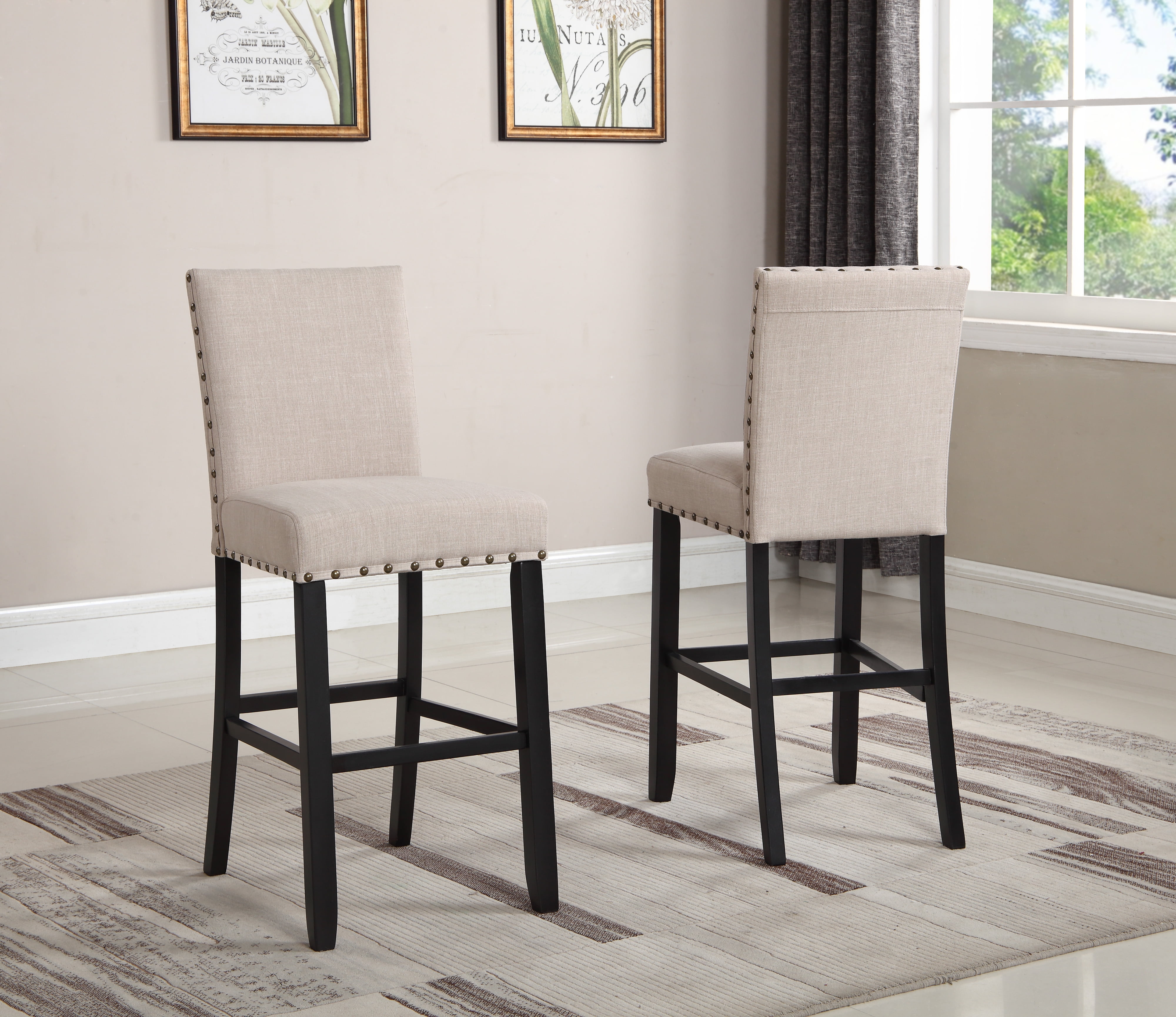 Roundhill Furniture Biony Bar Stool, Leather Bar Stools With Nailhead Trim