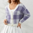 thumbnail image 6 of KOMOO Women Plaid Cropped Sweater Long Sleeve V-Neck Button Down Cardigan Knitwear Knitted Top Shirt, 6 of 7