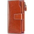 thumbnail image 2 of Leather Women's Wallets,Multi-Function Slim Bifold Zipper Clutch Purse,Large Capacity Card Holder with RFID/Brown, 2 of 8