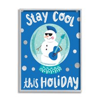 Stay Cool This Holiday Musician Snowman Holiday Graphic Art Gray Framed Art Print Wall Art