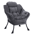 PAPROOS Fabric Lazy Chair with Foldable Ottoman, Large Accent Chair and