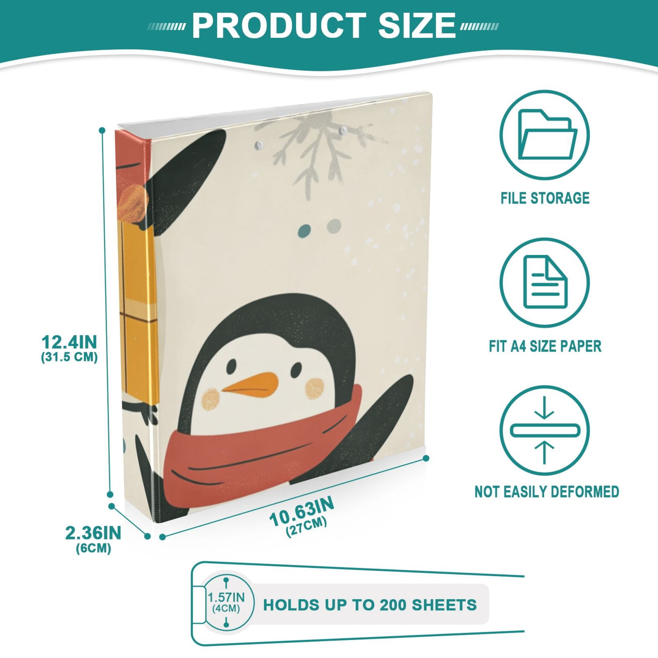 Penguins with Gifts 3 Ring Binders 1.5 inch Hardcover File Folders with Interior Pockets A4 Size Organizer for School Office Hospital
