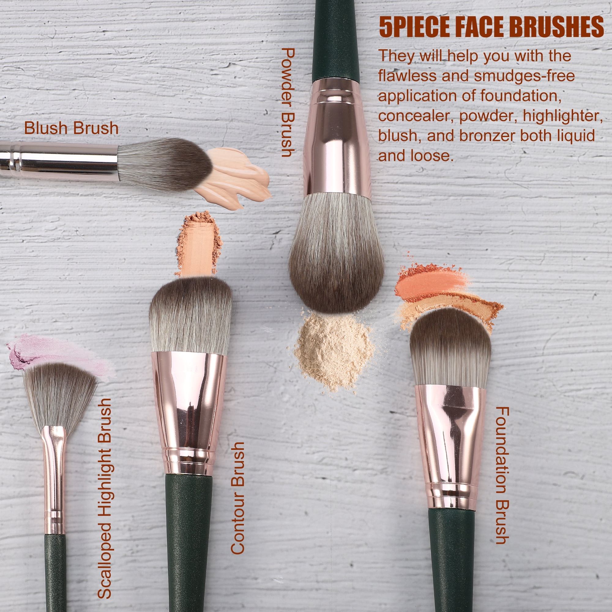 Unique Bargains 14pcs Makeup Brushes with Storage Bag Green Gray