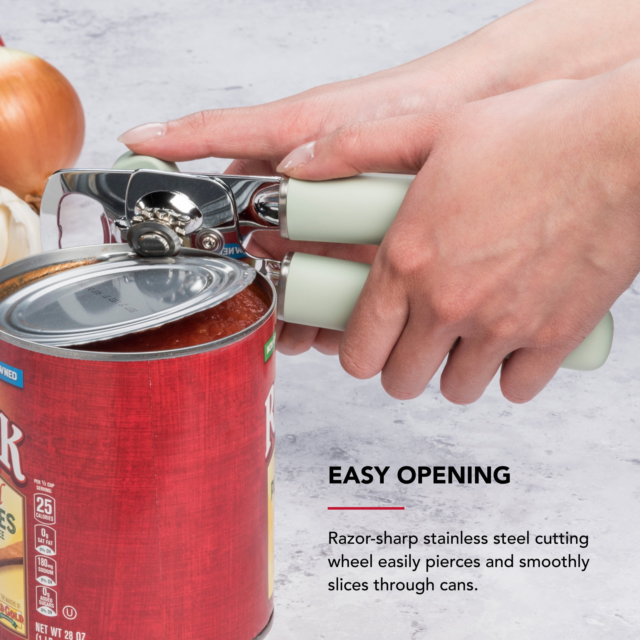 KitchenAid Stainless Steel Manual Can Opener with Bottle Opener and Ergonomic Grip, Pistachio