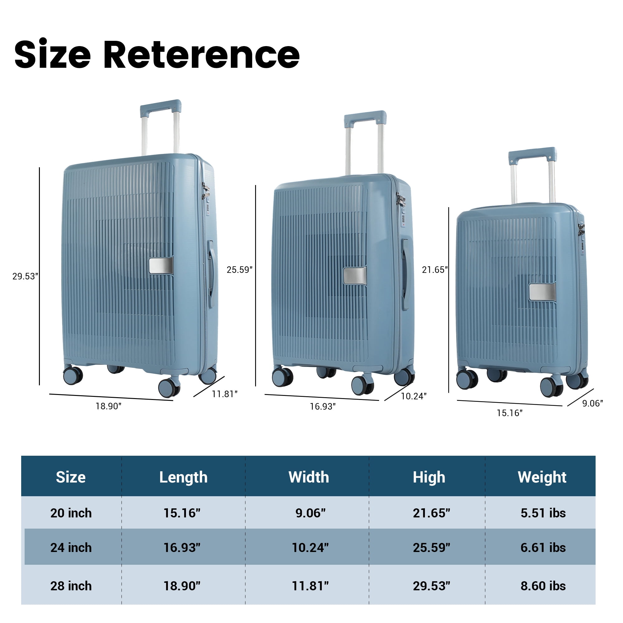 Travelhouse 3 Piece Checked Hard Shell Luggage Set Lightweight Suitcase with Lock and Spinner Wheels,Grayish blue