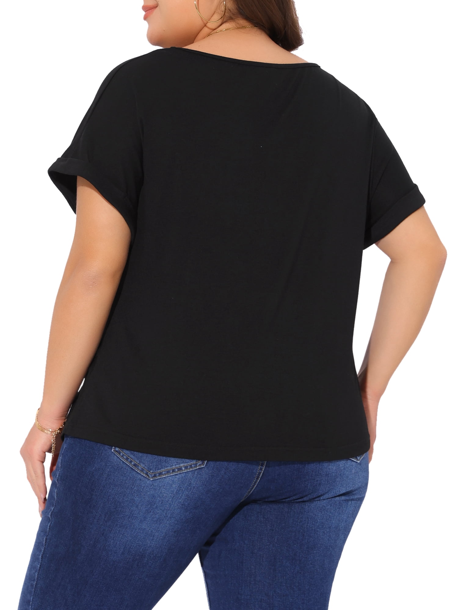 Women's Plus Top Short Sleeve V Neck Twist Knot Summer Blouses t Shirts 2X Black