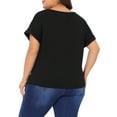 thumbnail image 4 of DARING DIVA Women's Plus Short Sleeve V Neck Twist Knot Blouse 1X Black, 4 of 6