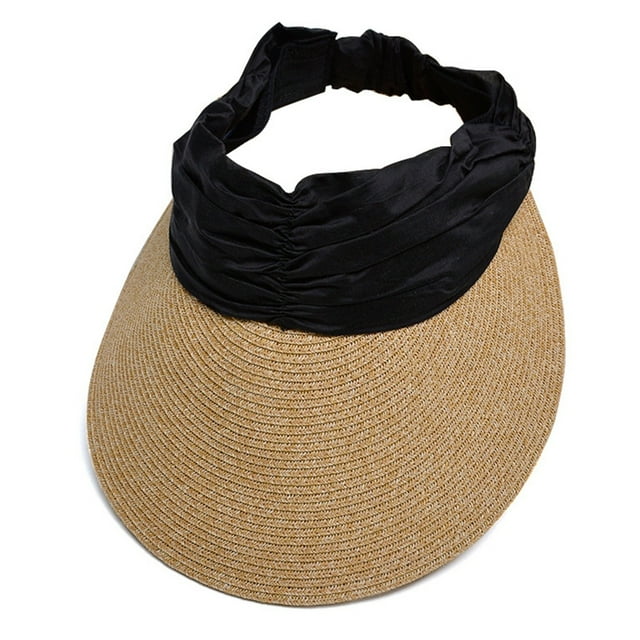 Sombrero de paja de verano para mujer: ala ancha tejida, parte superior vacía, plegable, trenzado de paja, talla única (52-58 cm de circunferencia de cabeza)