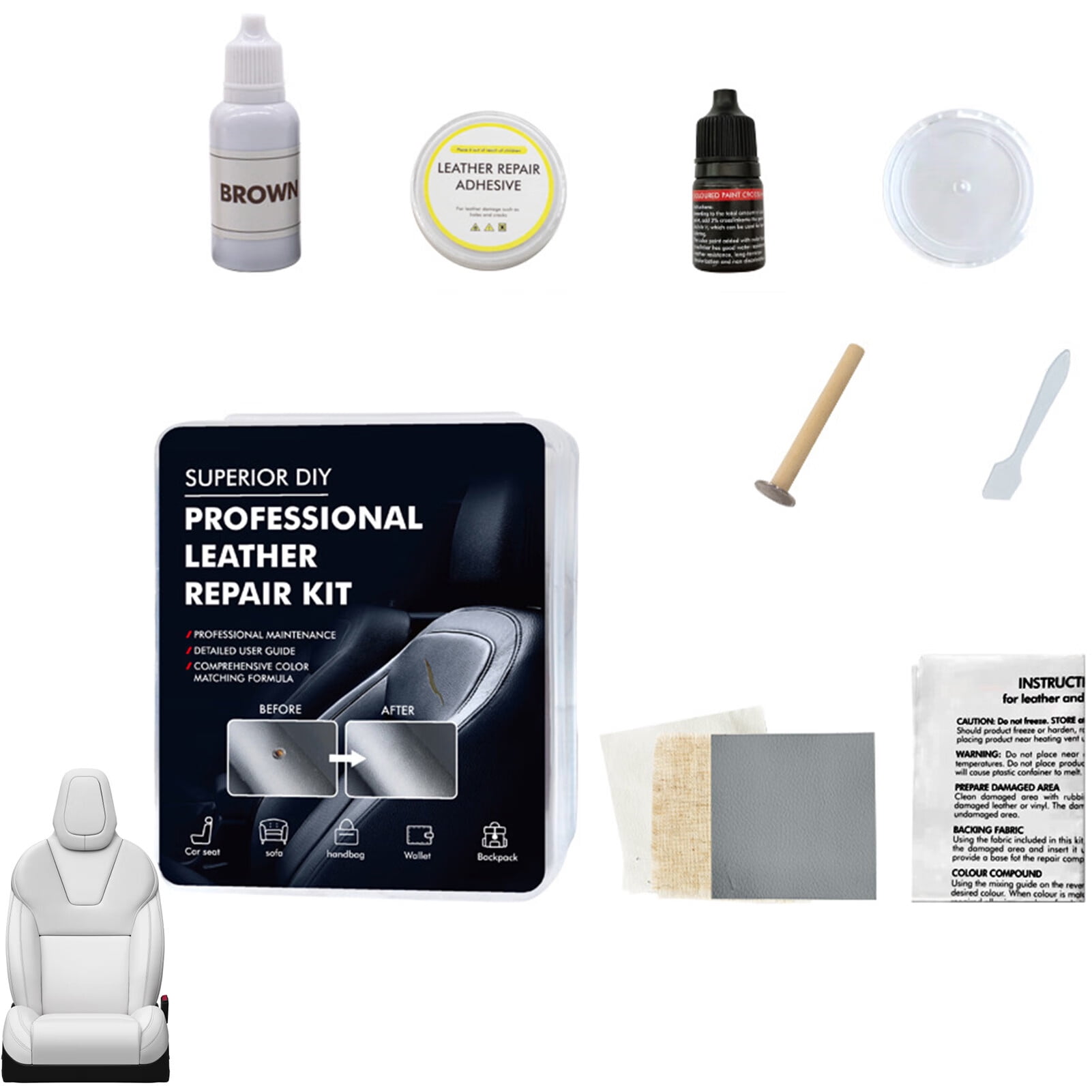  Visbella DIY Leather Repair and Vinyl Repair Kit - Patch Leather  and Vinyl with Easy for Couches Repair (Brown) : Automotive